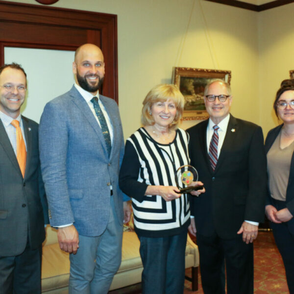 Sen. Schwank presented with Champion of Public Education award by members of PSBA staff and governing board